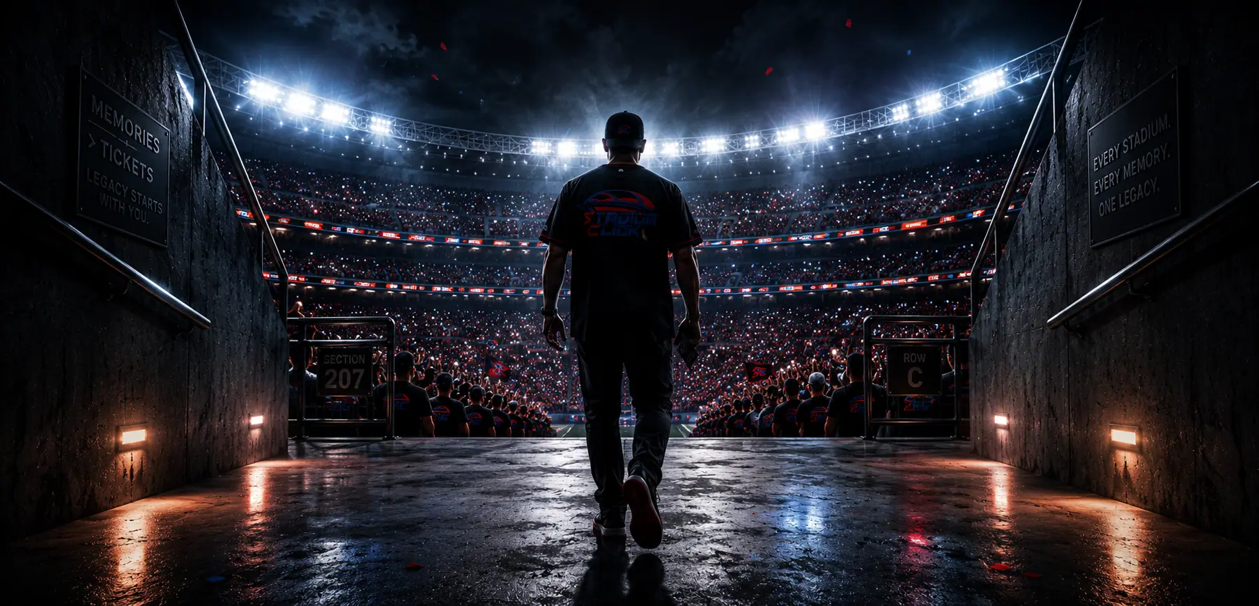 A fan walking the tunnel out toward the field